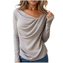 Women's high-neck long-sleeved shirt, asymmetrical-银灰色 XXL