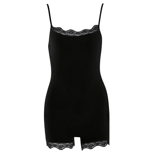 Womens Solid Color Lace Trim Bodycon Cami Romper-Black M
