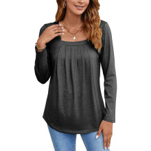 Womens Long Sleeve Tunic Tops Plus Size Square Neck-Dark Gray S