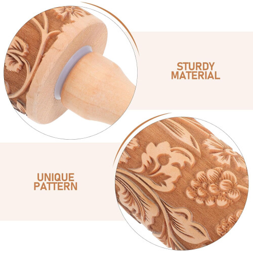 Embossing Rolling Pin for Pie Crust Dough Rolling Pin Multi Functional Beech Wood Cylindrical 2