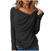 Women's high-neck long-sleeved shirt, asymmetrical-Black M