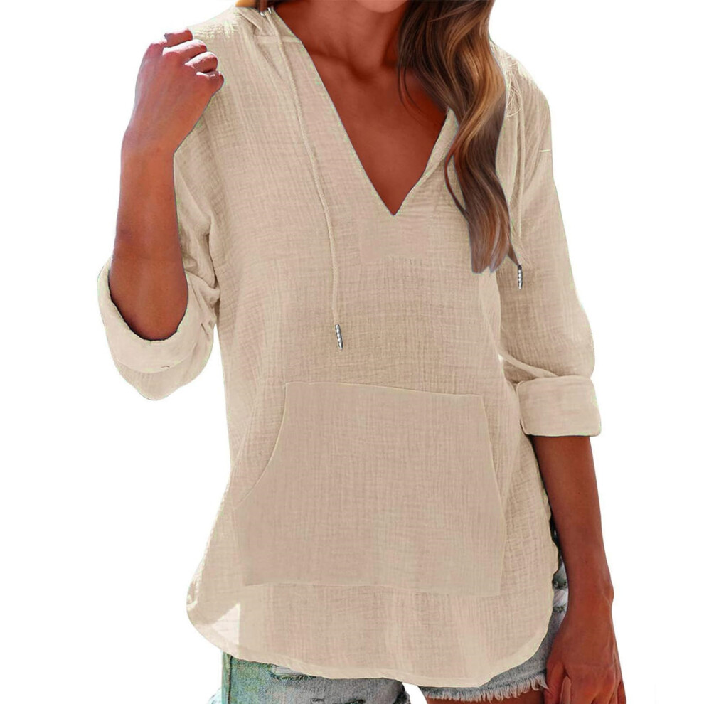 Women's Beach Cover Up Hoodies Sweatshirt Long Sleeve-Apricot M