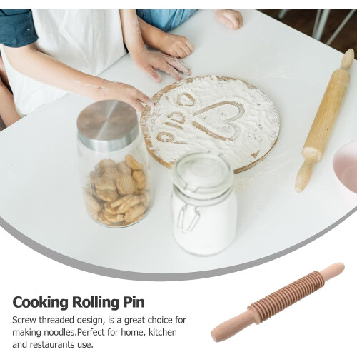 Dough Baking Roller Professional Screw Threaded Wood Rolling Pin Space Saving Beige Kitchen Tool 2