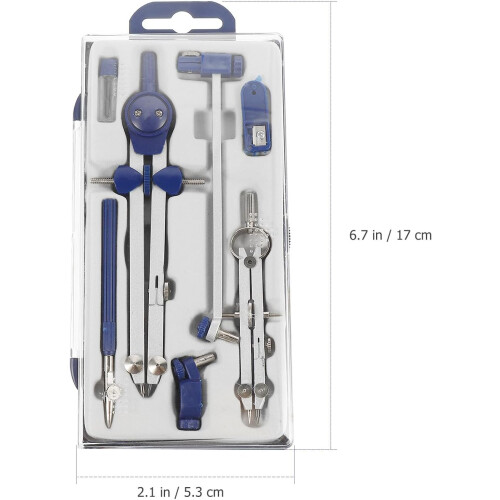 Drawing Tools Compass Set with Zinc Alloy and ABS Grip, 7pcs Blue Precision Drawing Kit 1