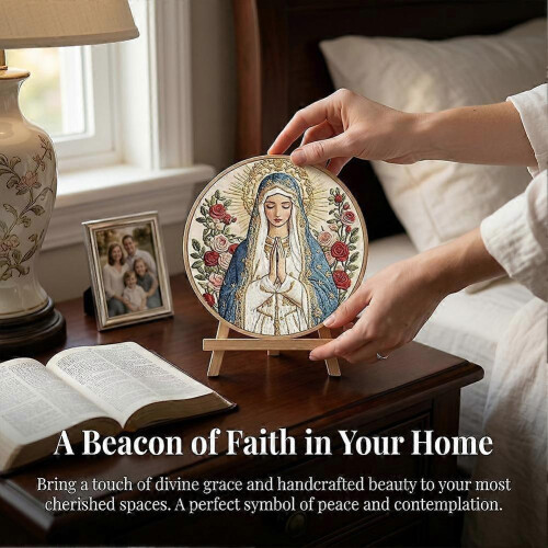 Virgin Mary Embroidery Kit - DIY Religious Art 15cm Diameter Complete Set 1