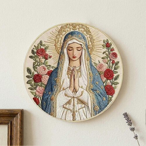 Virgin Mary Embroidery Kit - DIY Religious Art 15cm Diameter Complete Set 2
