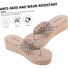 Sandali piatti con perle e diamanti, antiscivolo, scarpe estive da donna, zeppa rosa, ciabatte da spiaggia