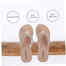 Pearl Diamond Flat Sandals Non-slip Slip-on Summer Shoes for Women Pink Wedge Beach Slides