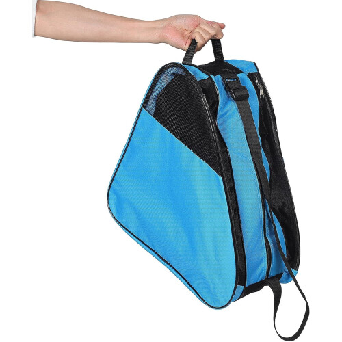 Roller Skates Bag with Three-Layer Storage Blue Semi-mesh Material Multi-Compartment Roller Backpack 2