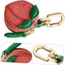 Realistic Peach Coin Purse Keychain Wallet Mini Pouch with Leaf Detail Cute Key Chain Holder