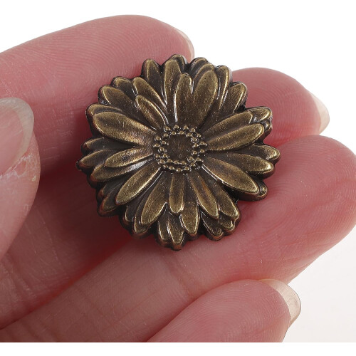 10Pcs Pure Copper Retro Daisy Snap Button Set with Base, Alloy Fasteners Clasp 1