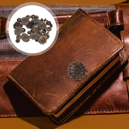 10Pcs Pure Copper Retro Daisy Snap Button Set with Base, Alloy Fasteners Clasp 2