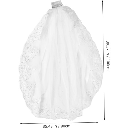 Velo de noiva longo elegante com pente cabeçalho de renda romântico 1