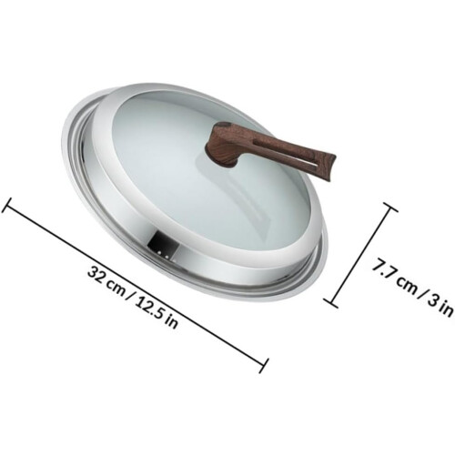 Wokdeckel aus Edelstahl, 32 cm Durchmesser, mit Griff und bruchsicherer Abdeckung 1