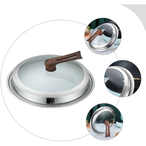 Wokdeckel aus Edelstahl, 32 cm Durchmesser, mit Griff und bruchsicherer Abdeckung 2