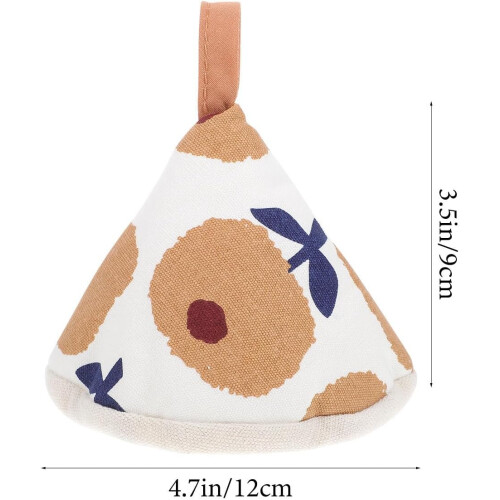 Protector triangular de algodón con aislamiento térmico para tapas de ollas y función antiescaldaduras. 1