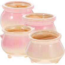 4 macetas de cerámica elegantes con bonito diseño de lata de leche rosa y orificios de drenaje.