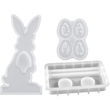 Ensemble de 3 moules en silicone pour Pâques, pour la création de bougies et de résine – Moules de coulée époxy en forme de lapin et d'œuf