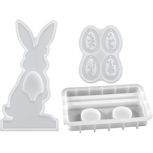 3pcs Easter Silicone Mold Set for Candle and Resin Crafts – Rabbit and Egg-Shaped DIY Epoxy Casting Molds