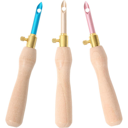 3pcs Adjustable Punch Needles Wood Handle Embroidery Tools