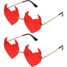 2 rahmenlose Herz-Horn-Sonnenbrillen, unregelmäßige Ränder, Partygeschenke für Damen, Urlaub, Disco