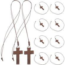 10er-Pack Holzkreuz-Anhänger-Halsketten, Unisex-christlicher Kruzifix-Glaubensschmuck
