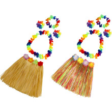 2 Sets Hawaiianische Luau-Partydekorationen: Tropische Blumenkette und Hula-Rock mit Blättern