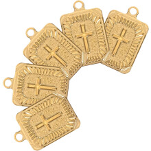 5 Stück rechteckige Kreuzanhänger aus Edelstahl, goldene Kruzifix-Charms