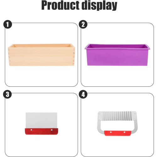 4Pcs DIY Handmade Soap Mold Set Rectangular Flexible Soap Loaf Mold with Wooden Box 2