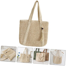 Gewebte Schultertasche, große Strandtasche, Sommertasche für Damen, Urlaub, breiter Riemen und Quaste