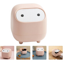 Mini papelera de escritorio de doble capa, color rosa, ideal para organizar el escritorio de la oficina o el hogar.