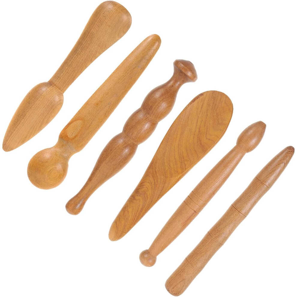 Hkhbjs Brown 6Pcs Wood Gua Sha Stick For Body Sculpting Massage Scraping Tool