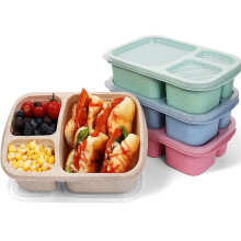 Lunchbox-Set aus Weizenstroh, 4-teilig, 3 Fächer
