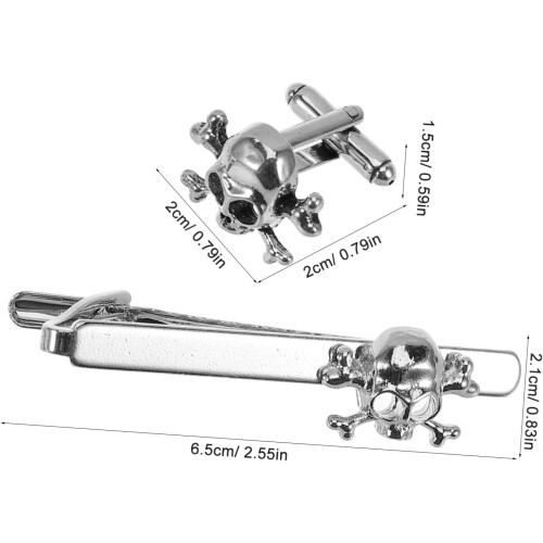 Set di 3 fermacravatte e gemelli a forma di teschio per uomo, accessori multifunzionali. 1