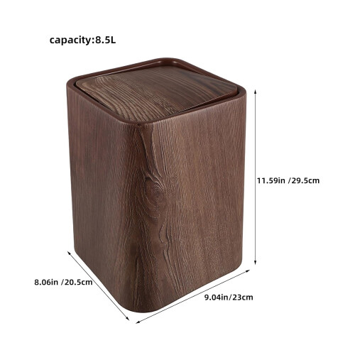 Poubelle rectangulaire brune avec couvercle basculant, en polypropylène, compacte et stable. 1