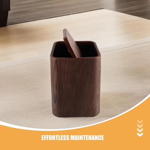 Poubelle rectangulaire brune avec couvercle basculant, en polypropylène, compacte et stable. 2