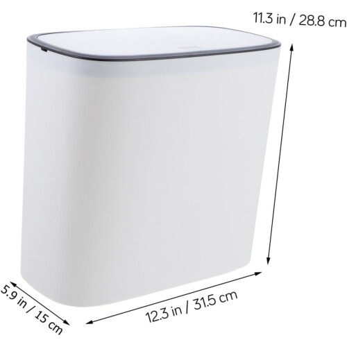 12l Plastic Waste Container with Lid and Press Pop-up Design, White Garbage Can 1