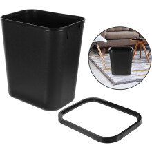 Poubelle compacte de 15 L, poubelle en plastique noir avec anneau ignifugé