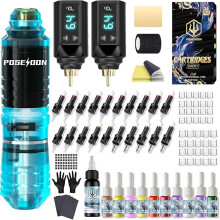 Wireless Rotary Tattoo Machine Kit with 20 Tattoo Cartridge Needles, Ink Set & 2 Rechargeable Batteries | Professional Portable Tattoo Pen