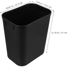 Poubelle lavable grande capacité en plastique rectangulaire noir au design élégant et simple