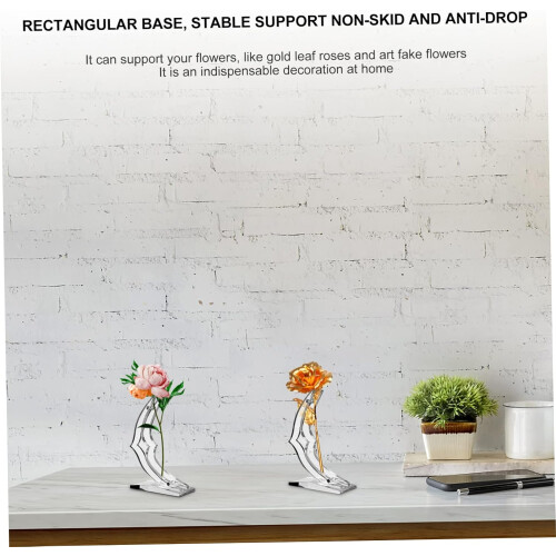 Acrílico Rose Stem Stand Lua Forma Base Rectangular Excelente Decoração 2
