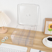 Aufbewahrungsbox aus Kunststoff mit Deckel, 9-teiligem Fächersystem und Klappdeckel für Büroaccessoires