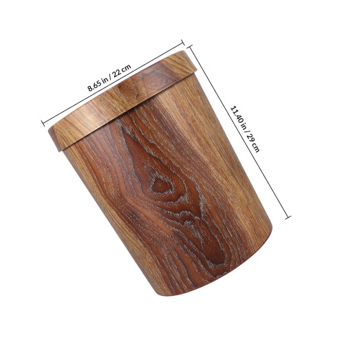 Retro Waste Bin Trash Container 10l Plastic Wood Grain Surface Convenient to Use 1