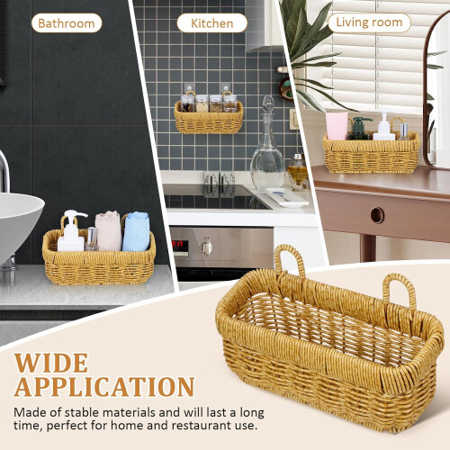 Woven Hanging Basket with Handle Plastic Rattan Basket Rustic Hanging Space-saving Design 2