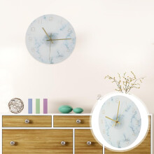 Wanduhr im nordischen Stil, rundes Marmor-Design, Zifferblatt aus gehärtetem Glas, geräuschlos, dekorativ
