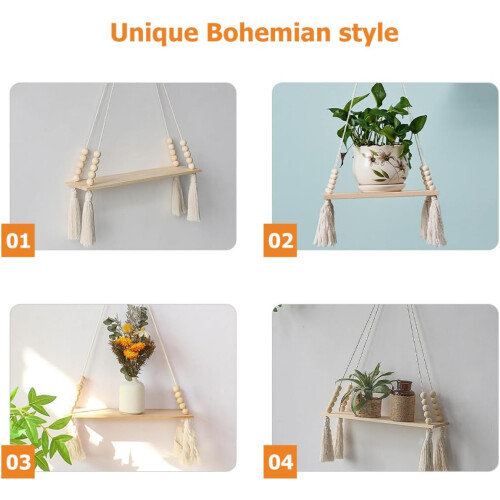 Estante rectangular de pared estilo bohemio para macetas, 35x20x5 pulgadas. 2