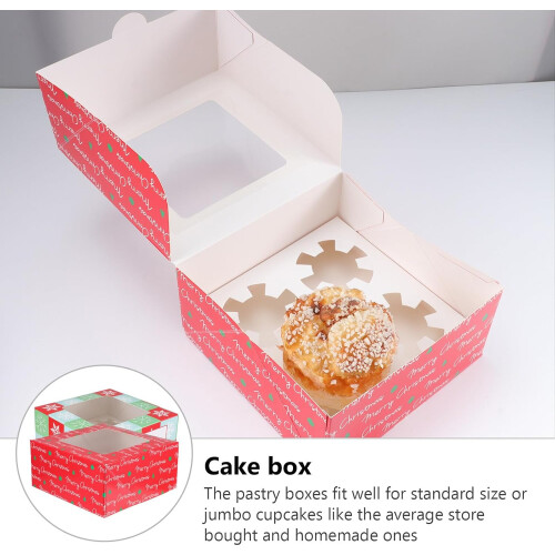 10Pcs Christmas Cupcake Boxes 4-Cavity Paper Container with Inserts Windowed Packaging Box 1