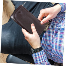 Long Men Wallet Fashionable Zippered Leather Bag Large Capacity Credit Cards Holder Money Storage Pouch