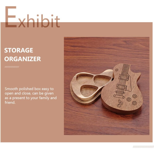 Wood Guitar Pick Box Storage Organizer with Smooth Surface Creative Design 2