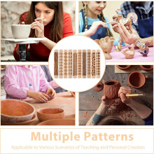 Set van 10 houten textuurrollers voor het vormen van aardewerk en polymeerklei.